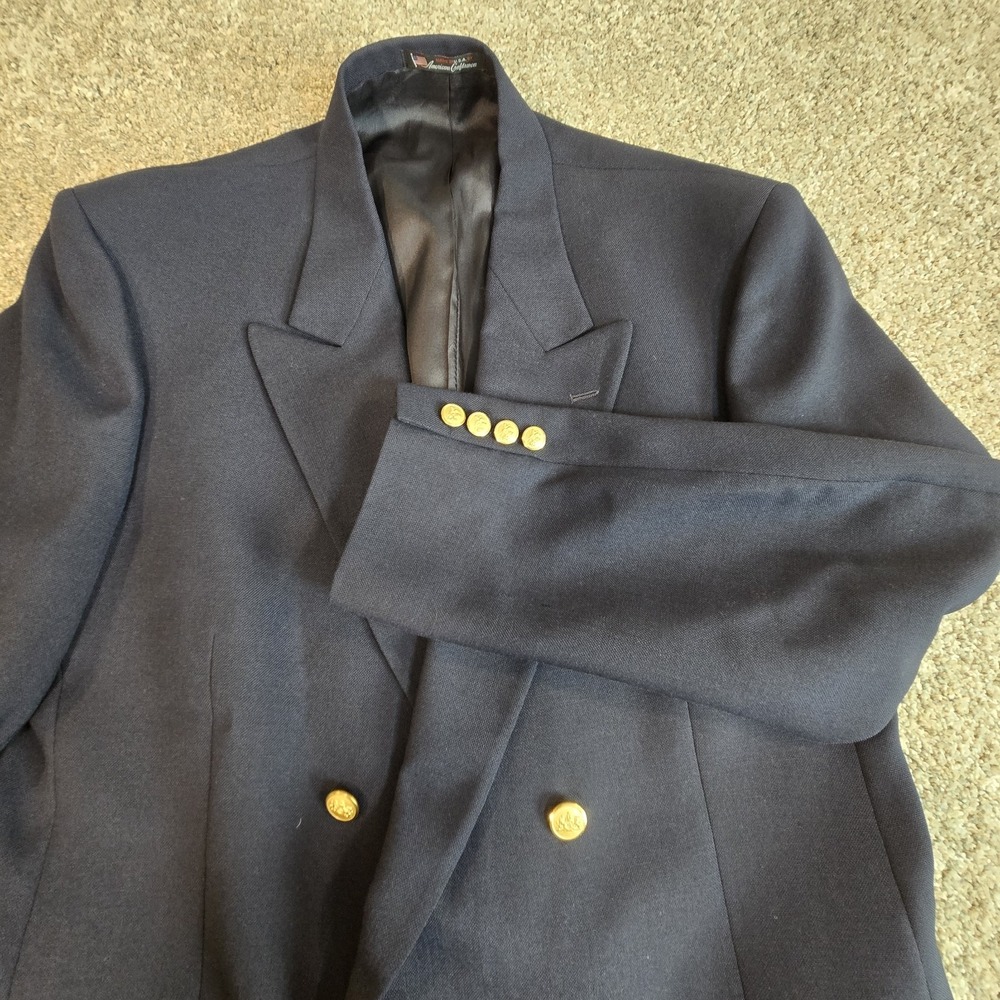 Stafford Blazer Men 44L Navy Blue Gold Button Double Breasted Sports Coat Jacket - Picture 2 of 10